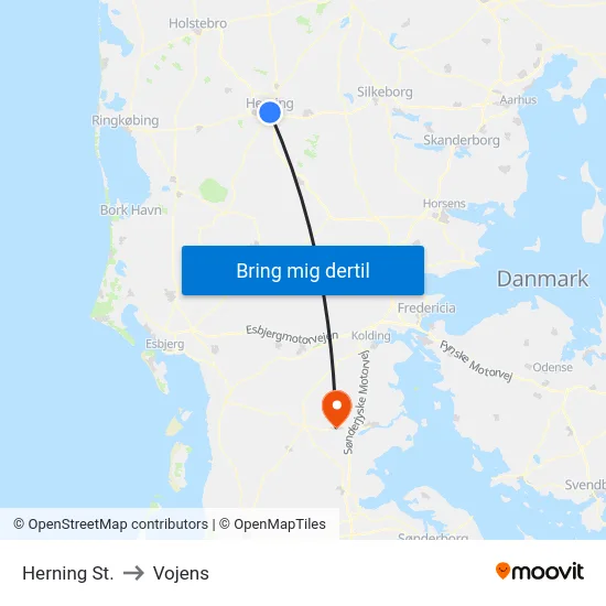 Herning St. to Vojens map