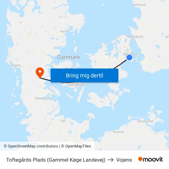 Toftegårds Plads (Gammel Køge Landevej) to Vojens map
