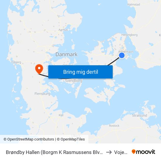 Brøndby Hallen (Borgm K Rasmussens Blvd) to Vojens map