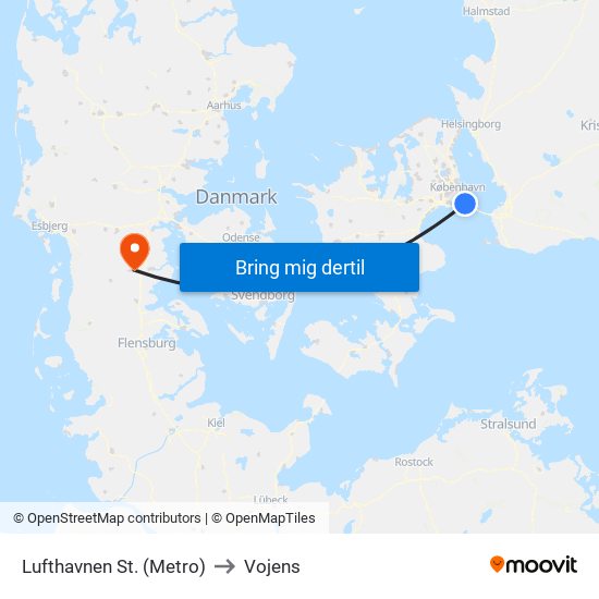 Lufthavnen St. (Metro) to Vojens map