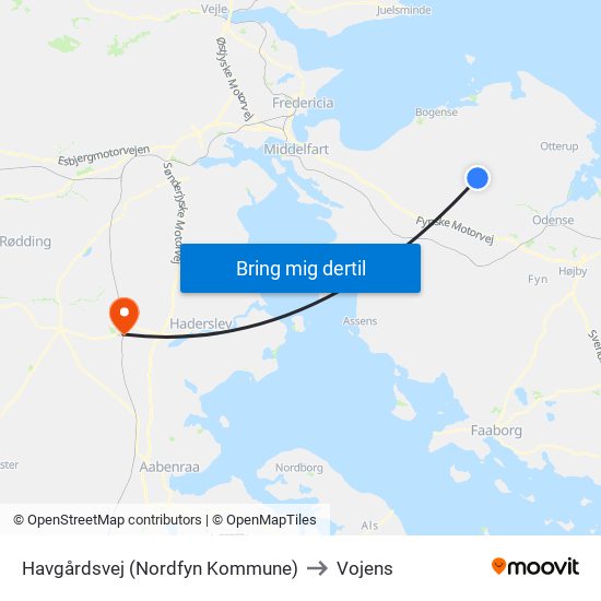 Havgårdsvej (Nordfyn Kommune) to Vojens map