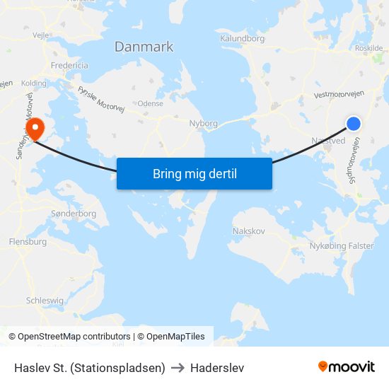 Haslev St. (Stationspladsen) to Haderslev map