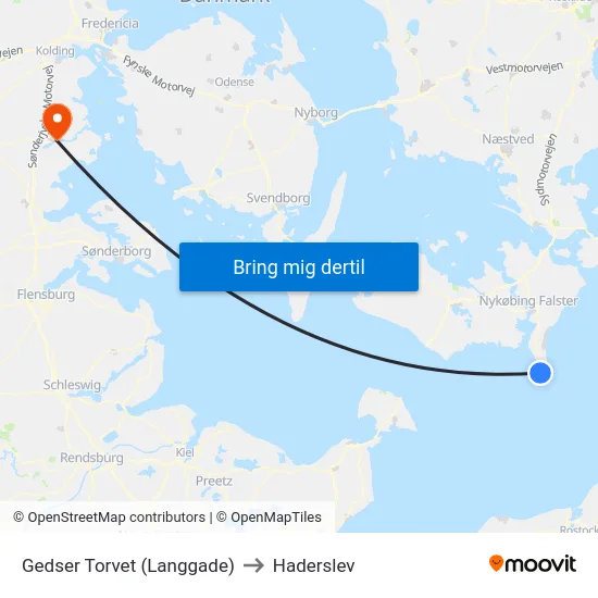 Gedser Torvet (Langgade) to Haderslev map