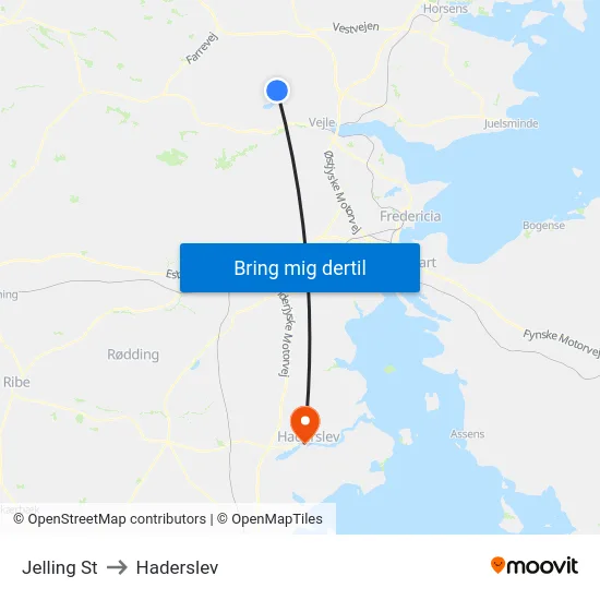 Jelling St to Haderslev map