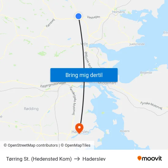 Tørring St. (Hedensted Kom) to Haderslev map