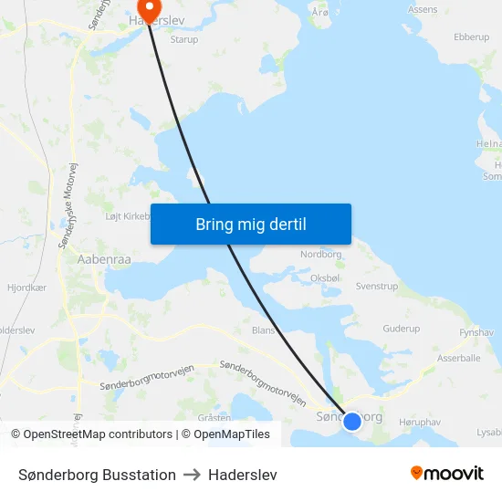 Sønderborg Busstation to Haderslev map