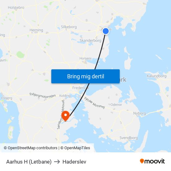 Aarhus H (Letbane) to Haderslev map