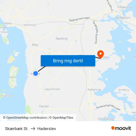 Skærbæk St. to Haderslev map