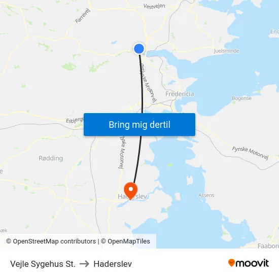 Vejle Sygehus St. to Haderslev map