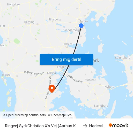 Ringvej Syd/Christian X's Vej (Aarhus Kom) to Haderslev map