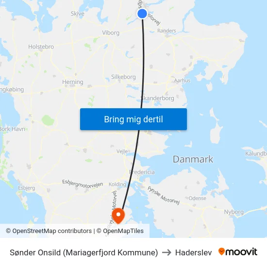 Sønder Onsild (Mariagerfjord Kommune) to Haderslev map