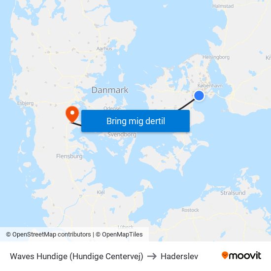 Waves Hundige (Hundige Centervej) to Haderslev map