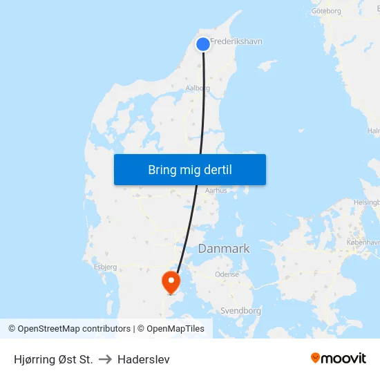Hjørring Øst St. to Haderslev map