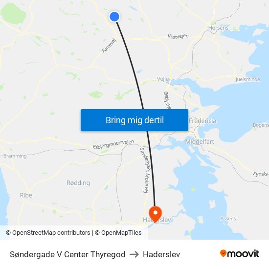 Søndergade V Center Thyregod to Haderslev map