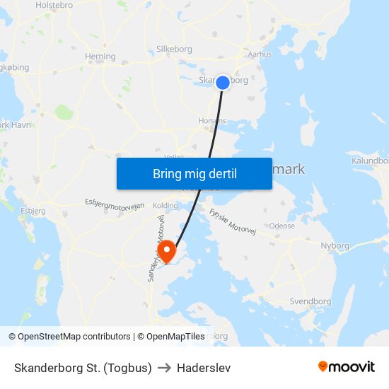 Skanderborg St. (Togbus) to Haderslev map