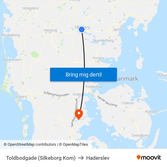 Toldbodgade (Silkeborg Kom) to Haderslev map