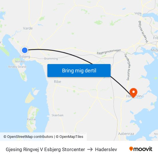 Gjesing Ringvej V Esbjerg Storcenter to Haderslev map