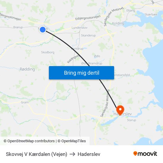 Skovvej V Kærdalen (Vejen) to Haderslev map