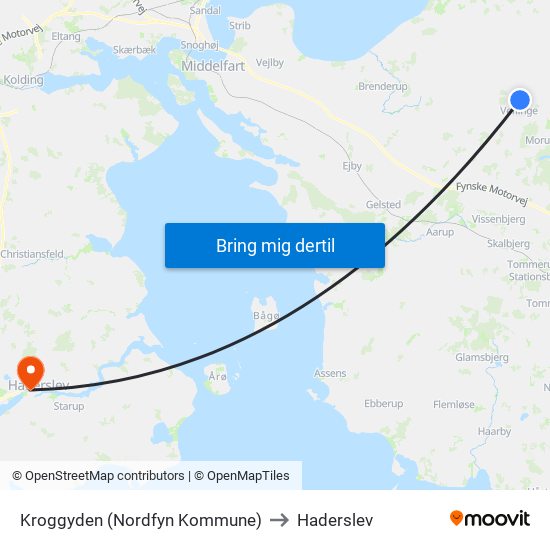 Kroggyden (Nordfyn Kommune) to Haderslev map