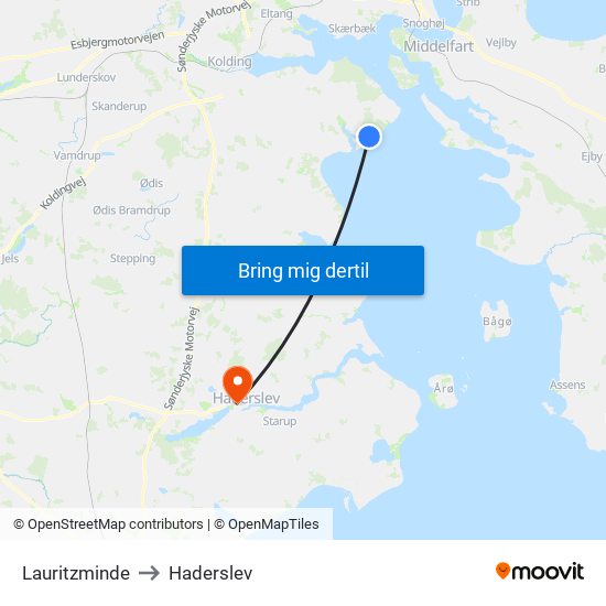 Lauritzminde to Haderslev map