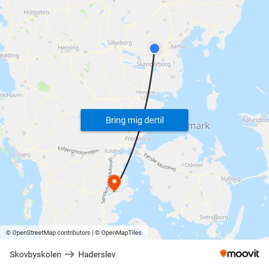 Skovbyskolen to Haderslev map