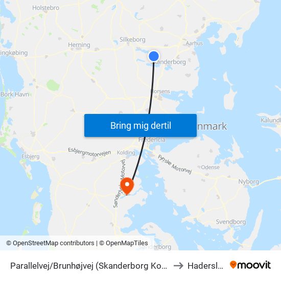 Parallelvej/Brunhøjvej (Skanderborg Kom) to Haderslev map