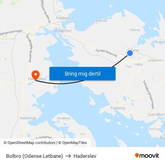 Bolbro (Odense Letbane) to Haderslev map