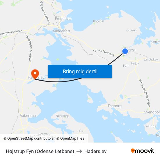 Højstrup Fyn (Odense Letbane) to Haderslev map