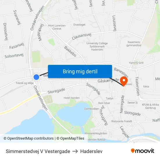 Simmerstedvej V Vestergade to Haderslev map