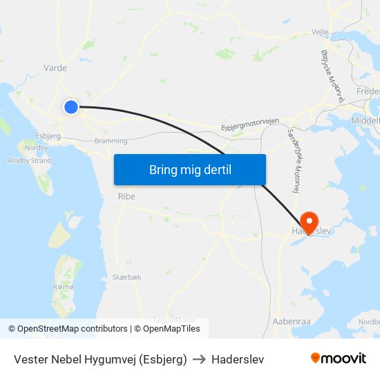 Vester Nebel Hygumvej (Esbjerg) to Haderslev map