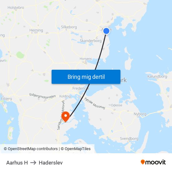 Aarhus H to Haderslev map