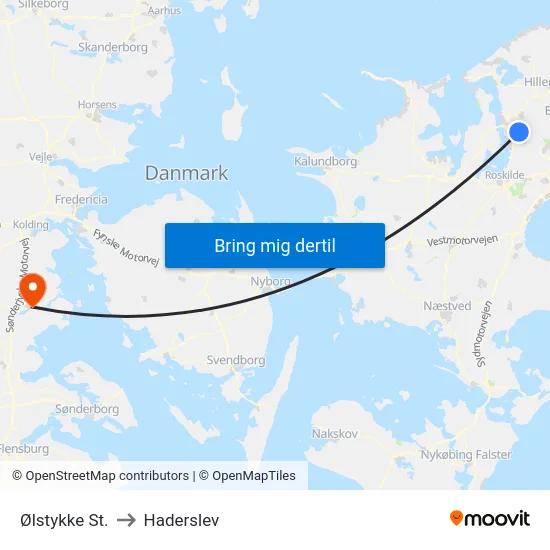 Ølstykke St. to Haderslev map