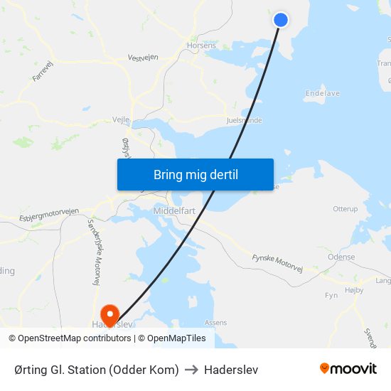 Ørting Gl. Station (Odder Kom) to Haderslev map