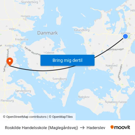 Roskilde Handelsskole (Maglegårdsvej) to Haderslev map