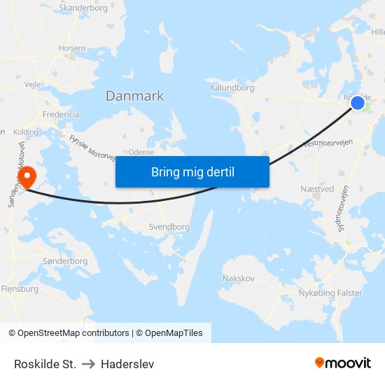 Roskilde St. to Haderslev map