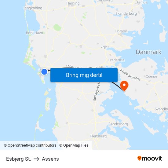 Esbjerg St. to Assens map