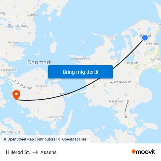 Hillerød St. to Assens map