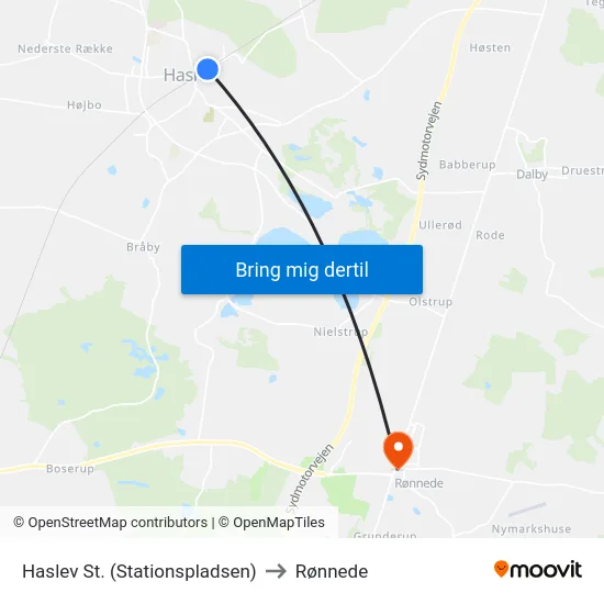 Haslev St. (Stationspladsen) to Rønnede map
