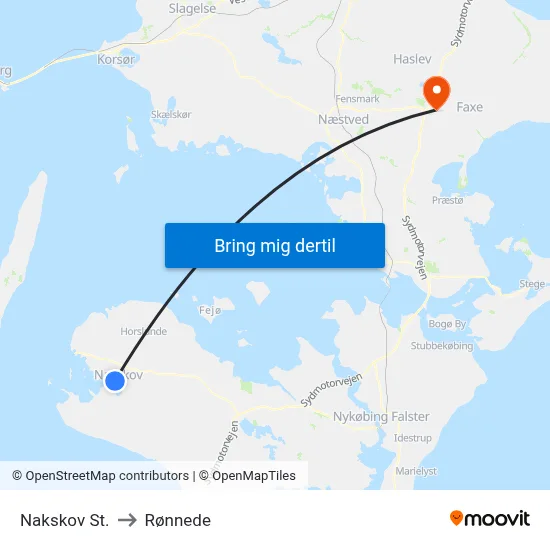 Nakskov St. to Rønnede map