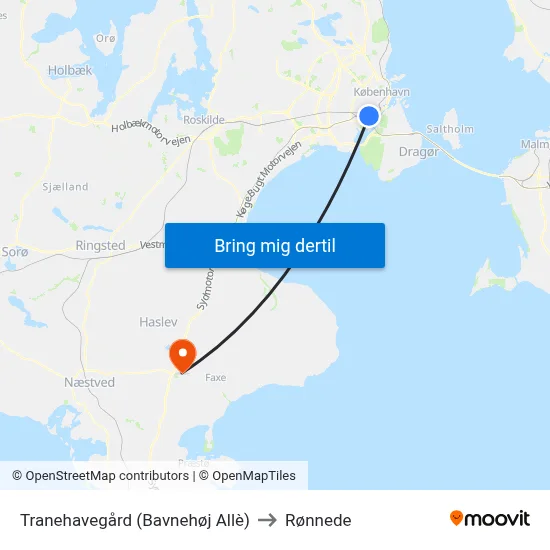 Tranehavegård (Bavnehøj Allè) to Rønnede map