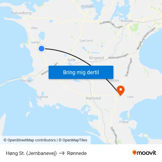 Høng St. (Jernbanevej) to Rønnede map