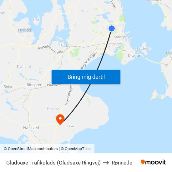 Gladsaxe Trafikplads (Gladsaxe Ringvej) to Rønnede map