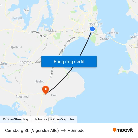 Carlsberg St. (Vigerslev Allé) to Rønnede map