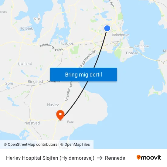 Herlev Hospital Sløjfen (Hyldemorsvej) to Rønnede map