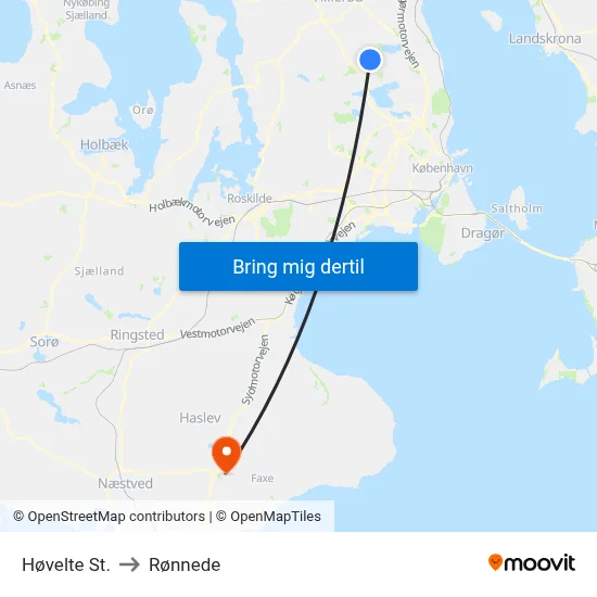 Høvelte St. to Rønnede map