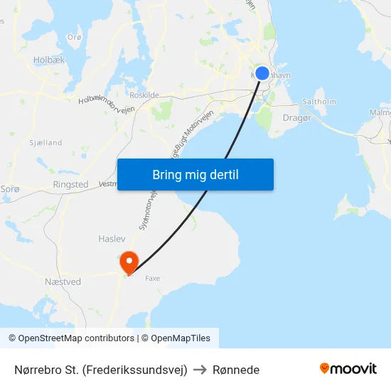 Nørrebro St. (Frederikssundsvej) to Rønnede map