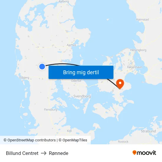 Billund Centret to Rønnede map