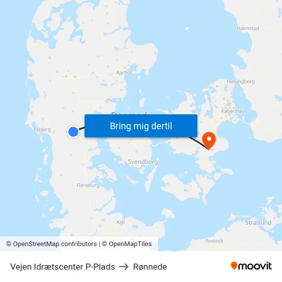 Vejen Idrætscenter P-Plads to Rønnede map