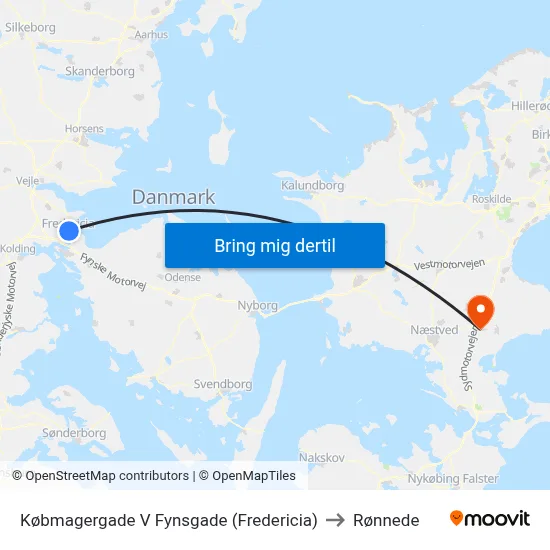 Købmagergade V Fynsgade (Fredericia) to Rønnede map