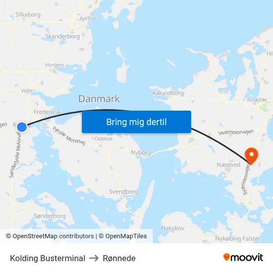 Kolding Busterminal to Rønnede map